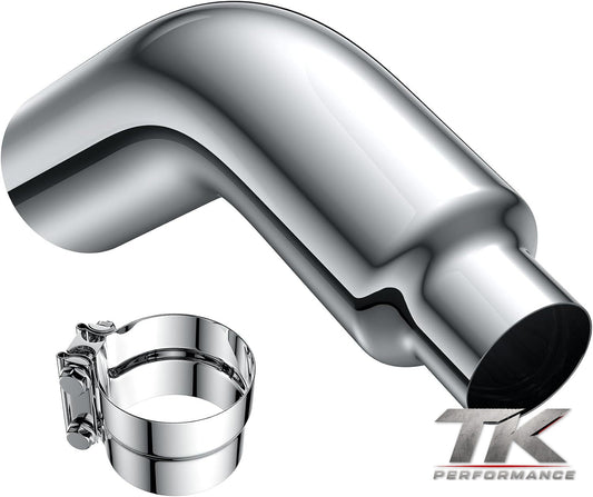 Universal 4″ to 7″ Chrome Turndown Exhaust Elbow, 23″ Clamp-On