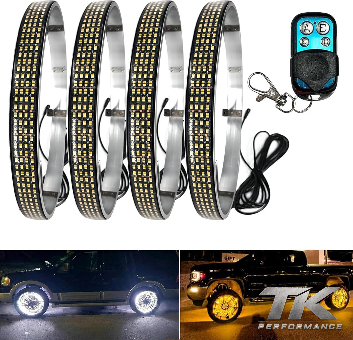 Quad Row Amber/White Switchback Wheel Lights (Set of 4)