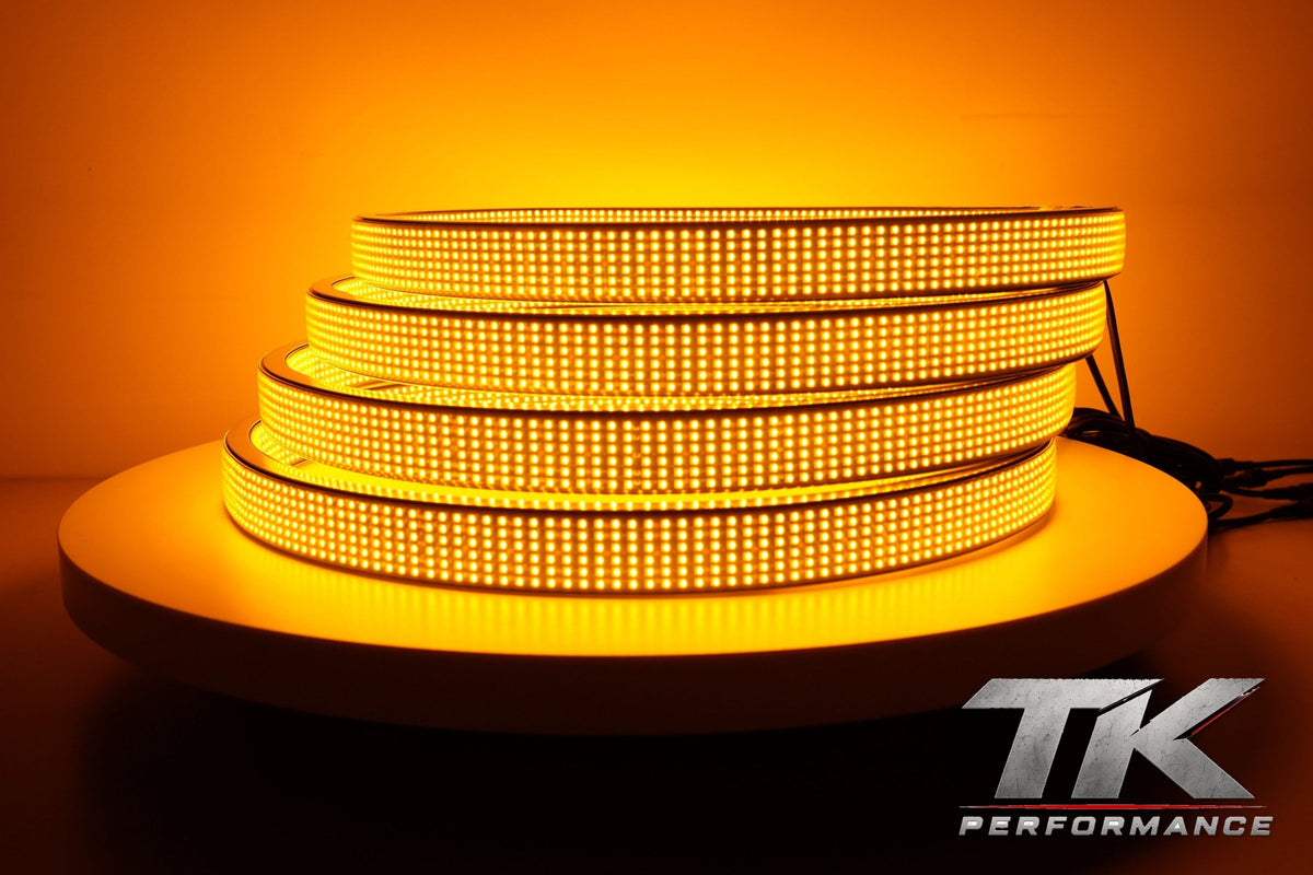 12 Row Amber/White Switchback Wheel Lights, Inside & Outside (Set of 4)